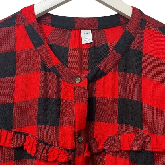 OLD NAVY Buffalo Plaid Ruffle Shirt XXL Rayon Flannel Womens Top - Picture 3 of 9